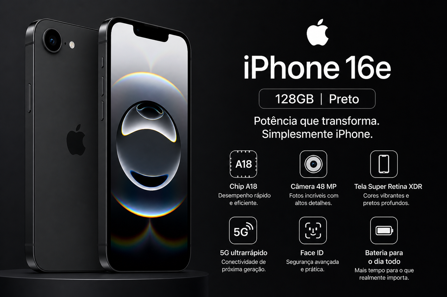 iPhone 16e 128 cor: preto