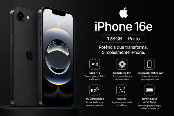 iPhone 16e 128 cor: preto